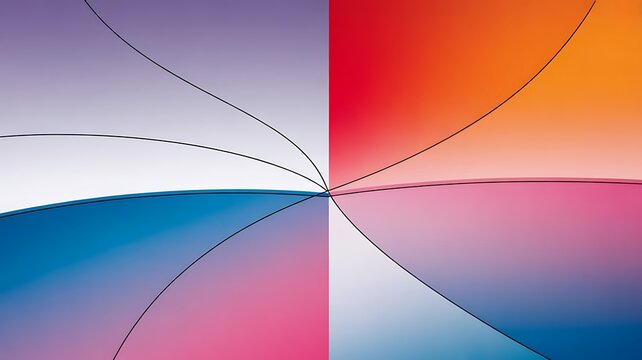 Intersecting thin lines divide a colorful surface into distinct gradient quadrants