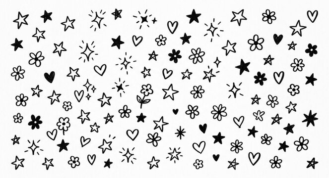 Hand drawn star and heart doodles
