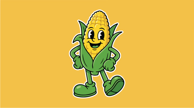 Cartoon Corn Character with Arms and Legs Smiling.