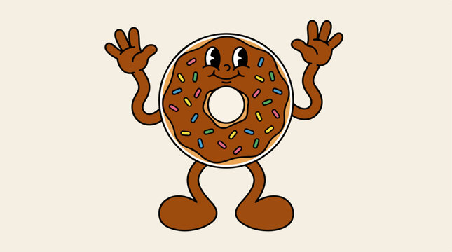 Cartoon Chocolate Donut Character With Arms And Legs.