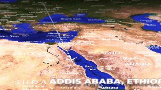 Flight From Minsk BELARUS to Addis Ababa ETHIOPIA with flag pins