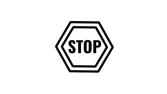 Animated Stop Sign Icon Drawing Animation in Black Line Art Vector Style
