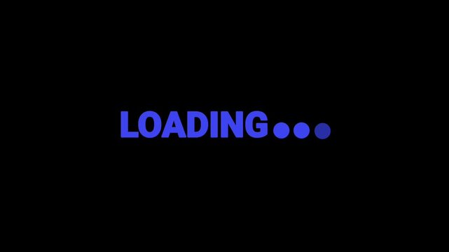 Minimalist Blue Color  Retro LOADING Screen Text with Animated Flashing Dots on Black Background - 4K Loop