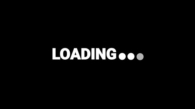 Minimalist white Color  Retro LOADING Screen Text with Animated Flashing Dots on Black Background - 4K Loop