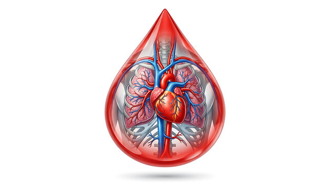 Red drop with detailed heart inside anatomy medical