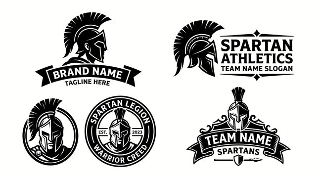 Set of Spartan warrior mascot logos with helmets.