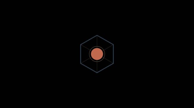 Hexagon logo reveal animation with geometric line drawing and center node, transparent background abstract technology intro motion graphics overlay, seamless loop loader element with alpha channel