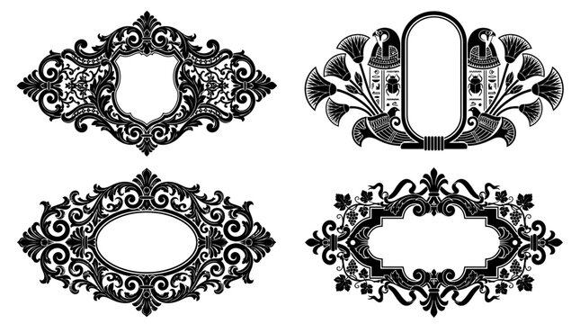 Set of four vintage decorative ornamental frames and borders.