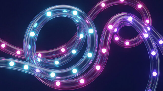 Swirling glass 3D coils rendered in electric blue and pink