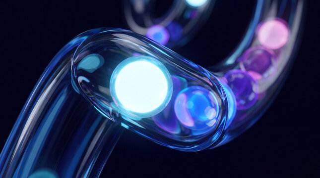 Glossy 3D glass loop rendered with a luminous blue core