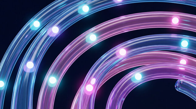 Arcing glass 3D tubes filled with glowing color spheres