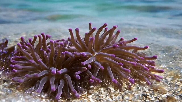 Tide Pool Sea Anemones Swaying in Shallow Coastal Water