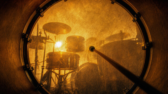 Drum Set Viewed from Inside a Bass Drum POV
