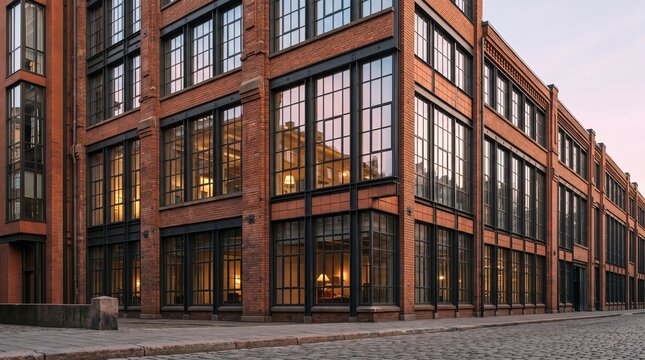 Industrial Red Brick Loft Building with Large Windows Exterior