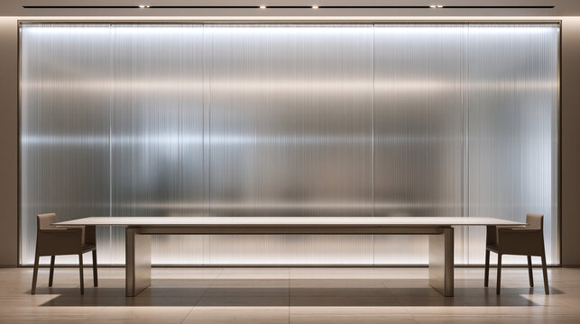 Modern Minimalist Boardroom Interior with Long Conference Table