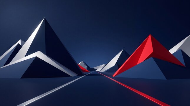 Abstract Geometric 3D Landscape with Futuristic Road