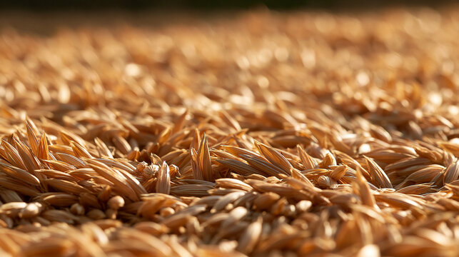 Harvested Golden Cereal Grain Seeds in Sunlight
