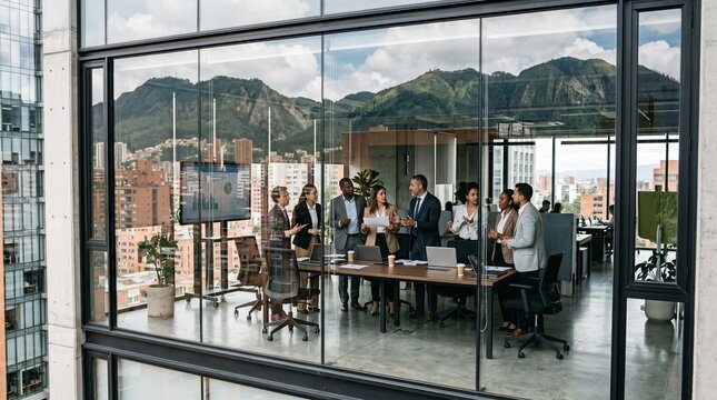 Business Team Having Meeting in Modern Glass Boardroom