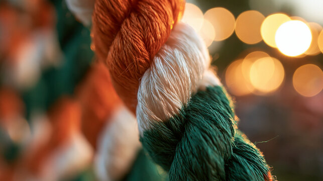 Tricolor Braided Rope in Saffron White and Green