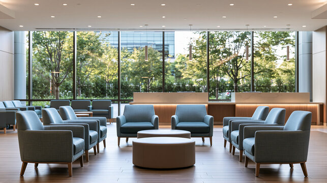 Modern Corporate Office Lobby and Waiting Lounge with Armchairs