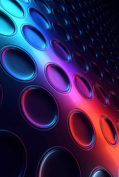 Angled 3D oval grid rendered across cyan and orange tones