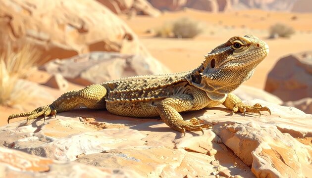 Lizard Sunbathing on Desert Rocks