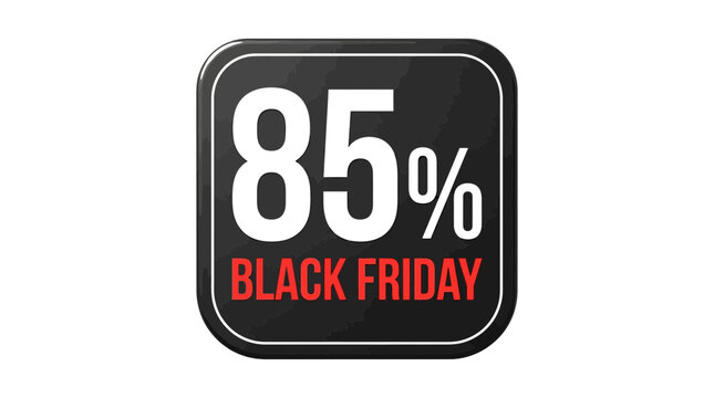 Bold black friday sale badge featuring eighty five percent discount text in modern rounded square shape