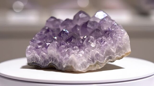 Crystal Cluster Catching Light on a Rotating Display Stand