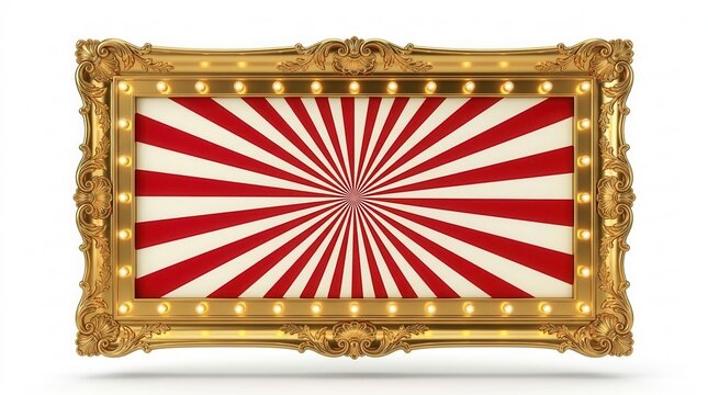 Bold red and white circus marquee with ornate golden details for events.