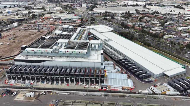 Aerial view of modern hyperscale data center construction site