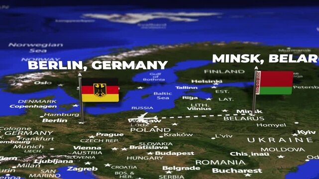 Flight From Minsk BELARUS to Berlin GERMANY with flag pins