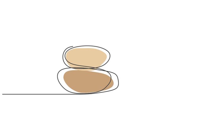 Stacked zen stones drawn with one continuous line and organic shapes. Balance, harmony, meditation, spa, wellness, relaxation, mindfulness, inner peace, stability, nature, simplicity, healing.