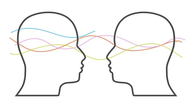 Personal growth and development. Friendship and sexual relationships. Connected human heads with empathy waves. Social network and business communication.