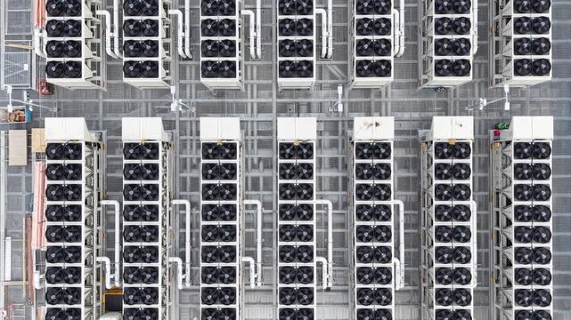 Aerial top down view of industrial air conditioning system