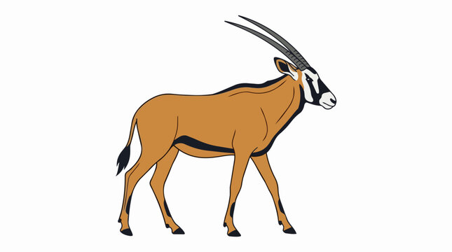 Majestic African Oryx Antelope with Long Horns Side View Illustration Isolated on White Background for Nature Projects