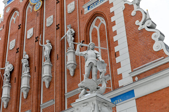 St. George Slaying the Dragon Sculptural Detail on the Facade of the House of the Blackheads, Riga