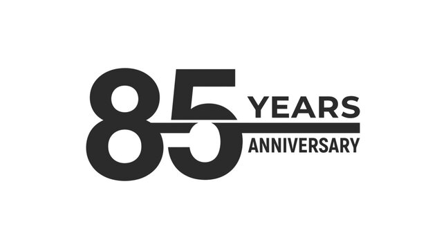 Eighty five years anniversary celebration logo design featuring bold black typography isolated on white background surface