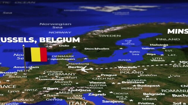 Flight From Minsk BELARUS to Brussels BELGIUM with flag pins