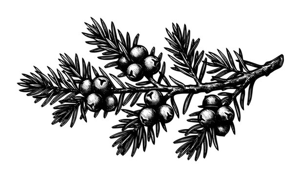 Juniper Berry Branch Vintage Botanical Engraving Vector Illustration