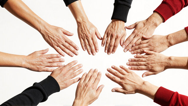 Diverse Hands Symbolizing Unity, Teamwork, and Collaboration