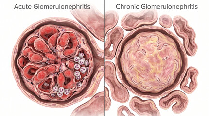 Fototapeta premium 3D Anatomy of Acute and Chronic Glomerulonephritis Kidney Disease