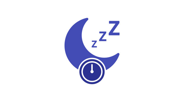 Blue crescent moon icon featuring sleeping letters and clock symbol on a clean white background