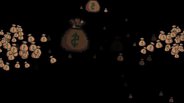 pixel art money bag, 8-bit gold bag, 16-bit coin sack, sack of gold, treasure bag, rich, wealth, bounty, loot, quest reward, gold coins, fortune, currency, bank, financial, profit, casino, prize, arca