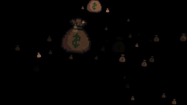 pixel art money bag, 8-bit gold bag, 16-bit coin sack, sack of gold, treasure bag, rich, wealth, bounty, loot, quest reward, gold coins, fortune, currency, bank, financial, profit, casino, prize, arca