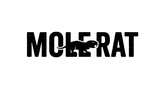 Creative typographic design featuring the text MOLE RAT with a rodent silhouette inside