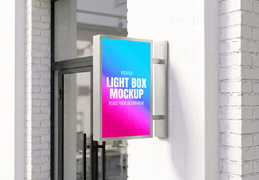Realistic Wall Mounted Light Box Mockup on Brick Wall