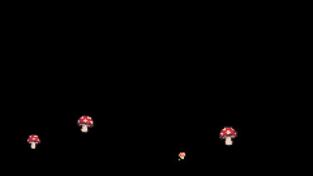 pixel art mushroom, 8-bit fly agaric, 16-bit amanita muscaria, toadstool, red mushroom with white spots, poisonous fungus, toxic, forest element, fantasy mushroom, magic mushroom, nature sprite, envir