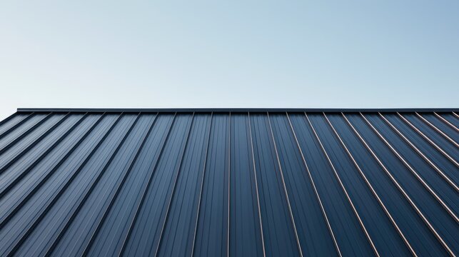 Minimalist dark metal roof under clear blue sky