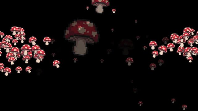 pixel art mushroom, 8-bit fly agaric, 16-bit amanita muscaria, toadstool, red mushroom with white spots, poisonous fungus, toxic, forest element, fantasy mushroom, magic mushroom, nature sprite, envir