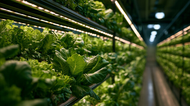 Indoor farm hydroponic lettuce vertical agriculture food security challenges under bright grow light in controlled environment for sustainable crop production
